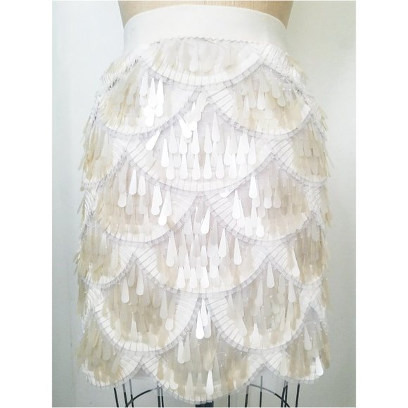 BCBG Max Azria Womens White Sequins Mini Skirt Snowflake NWT - Picture 11 of 13